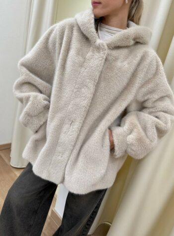 Shop Online Pelliccia bomber beige con cappuccio HaveOne