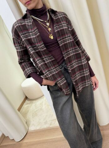 Shop Online Camicia over check moro e bordeaux HaveOne