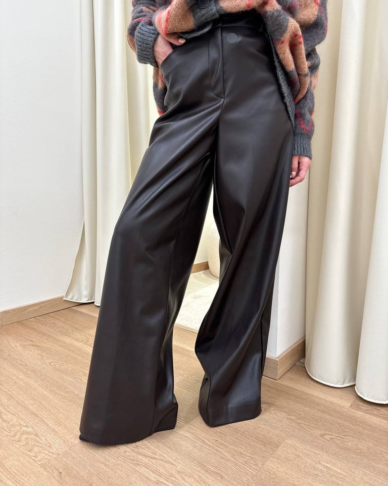 Pantalone palazzo ecopelle moro Kontatto Shop Online Pantalone palazzo ecopelle moro Kontatto