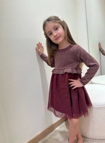 Shop Online Vestito bordeaux in tulle con maglia in lurex Name It