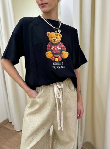 Shop Online T-shirt oversize nera stampa orsetto Vicolo