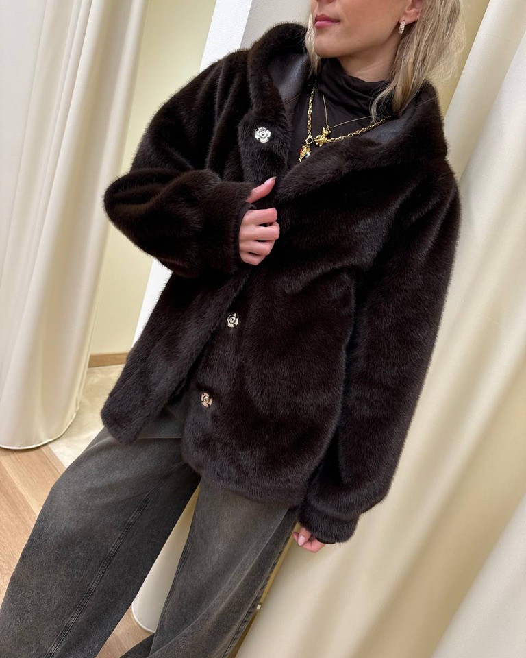 Pelliccia bomber moro con cappuccio HaveOne Shop Online Pelliccia bomber moro con cappuccio HaveOne