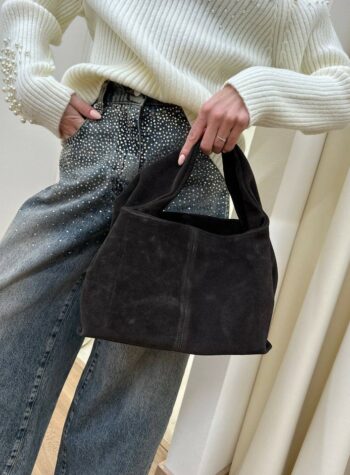 Shop Online Borsa morbida quadrata in camoscio moro