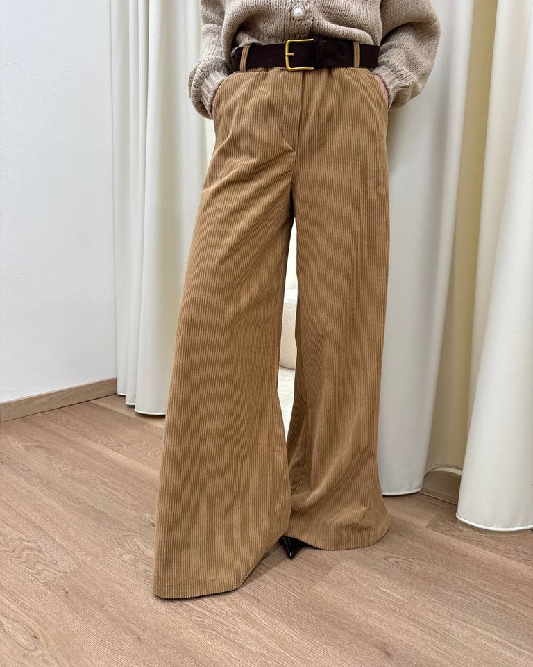 Pantalone dritto in velluto cammello con cintura HaveOne Shop Online Pantalone dritto in velluto cammello con cintura HaveOne