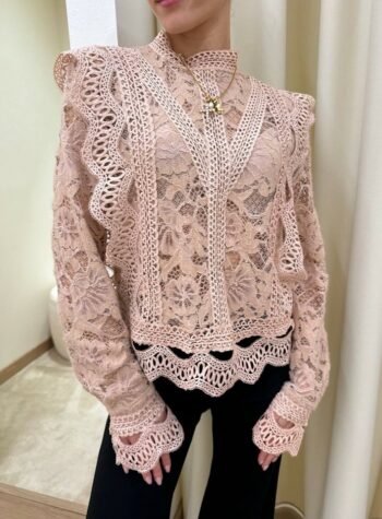 Shop Online Blusa rosa cipria traforata con pizzo Souvenir