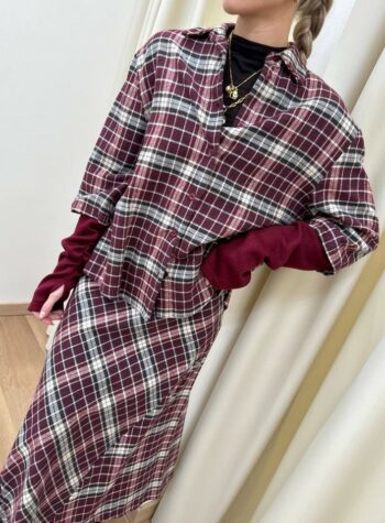 Shop Online Camicia check bordeaux e moro con manicotti HaveOne