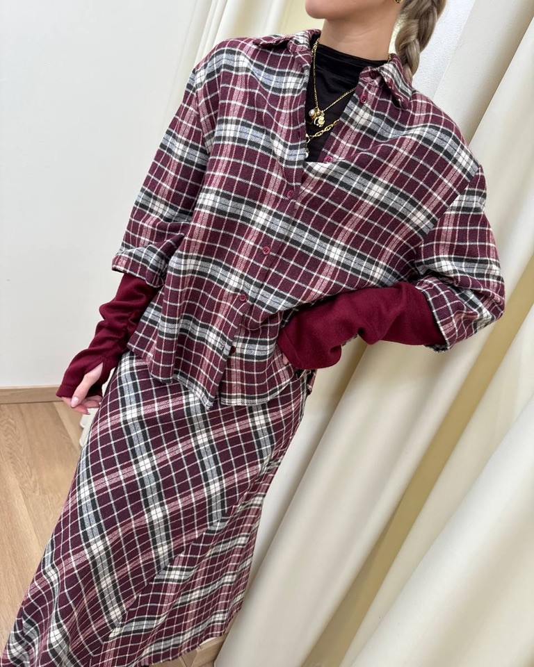 Camicia check bordeaux e moro con manicotti HaveOne Shop Online Camicia check bordeaux e moro con manicotti HaveOne