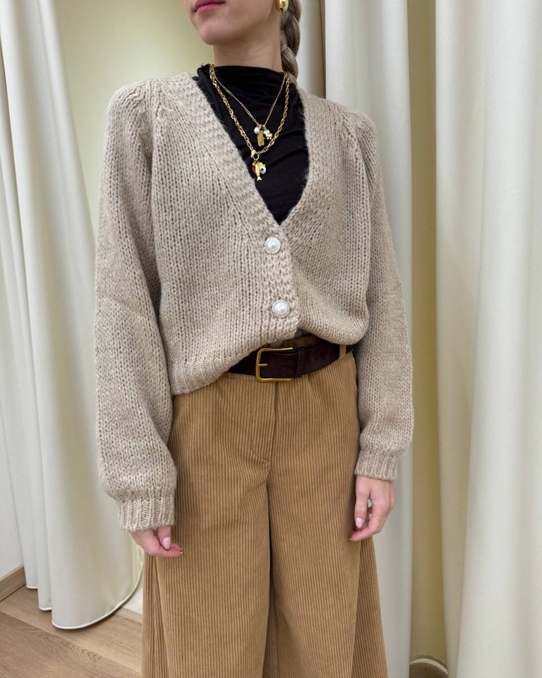 Cardigan tortora bottoni gioiello HaveOne Shop Online Cardigan tortora bottoni gioiello HaveOne