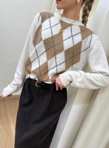 Shop Online Maglia girocollo burro rombi cammello HaveOne