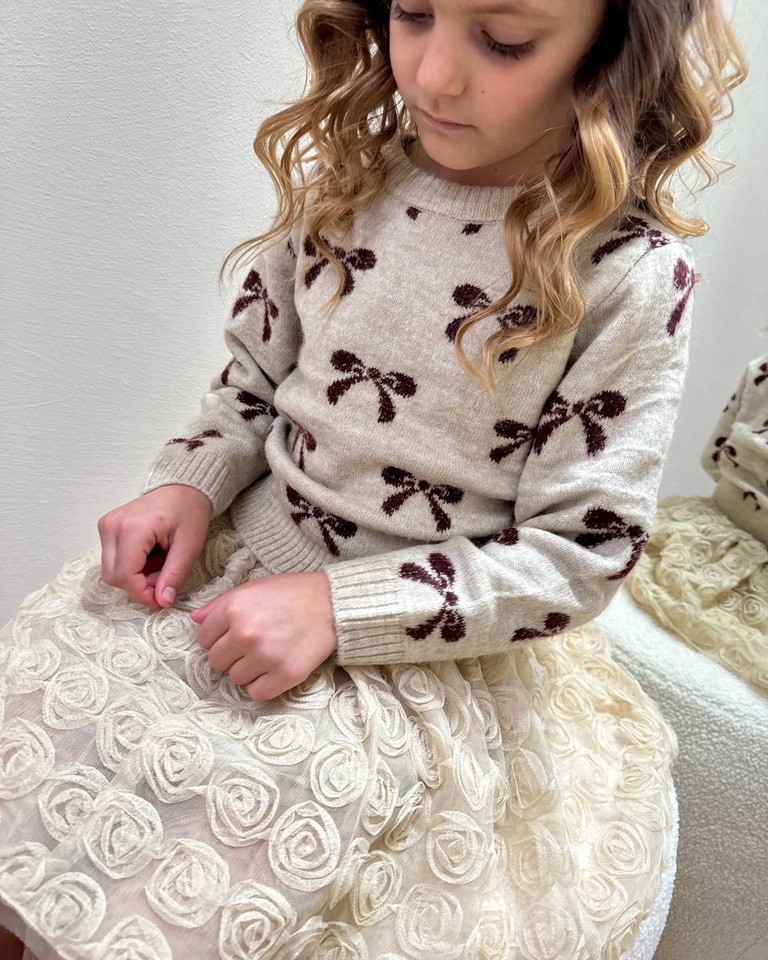 Maglione beige girocollo fiocchi bordeaux Name It Shop Online Maglione beige girocollo fiocchi bordeaux Name It