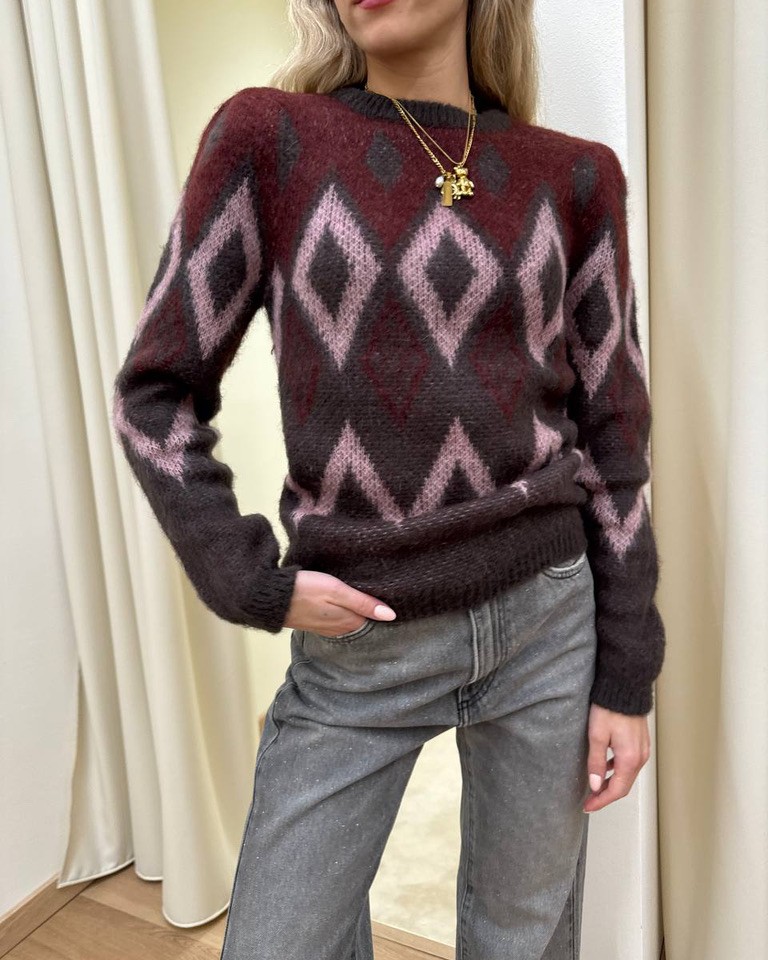 Maglione jacquard girocollo rombi moro Vicolo Shop Online Maglione jacquard girocollo rombi moro Vicolo