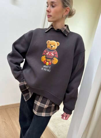 Shop Online Felpa oversize moro stampa orsetto Natale Vicolo