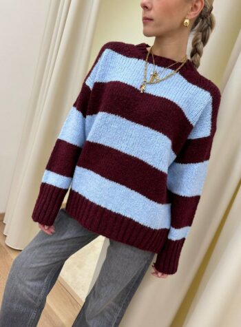 Shop Online Maglione girocollo righe bordeaux e carta zucchero Vicolo