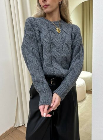 Shop Online Maglione girocollo trecce grigio Vicolo