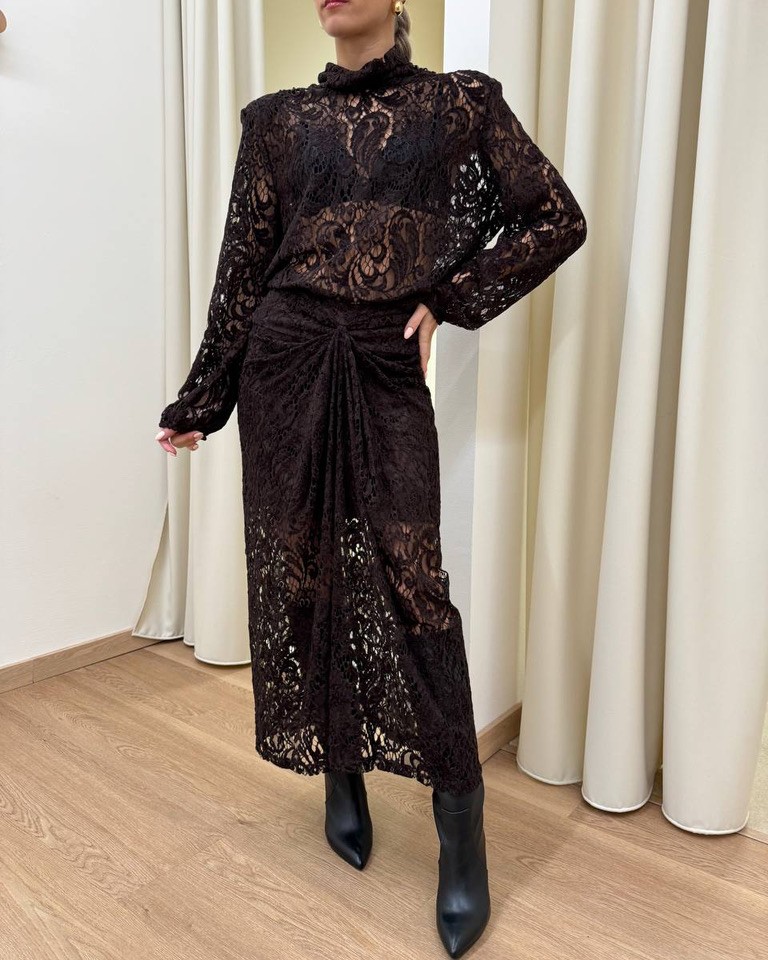 Gonna pizzo in velluto moro con arricciatura davanti Kontatto Shop Online Gonna pizzo in velluto moro con arricciatura davanti Kontatto