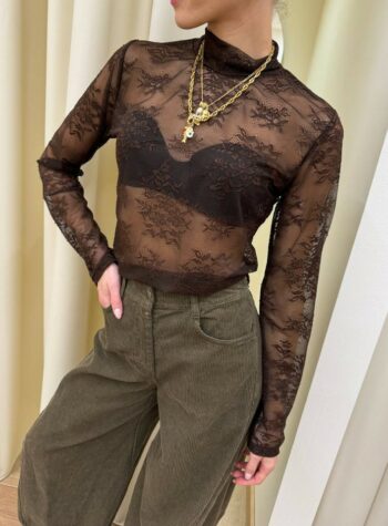 Shop Online Maglietta lupetto trasparente moro in pizzo HaveOne