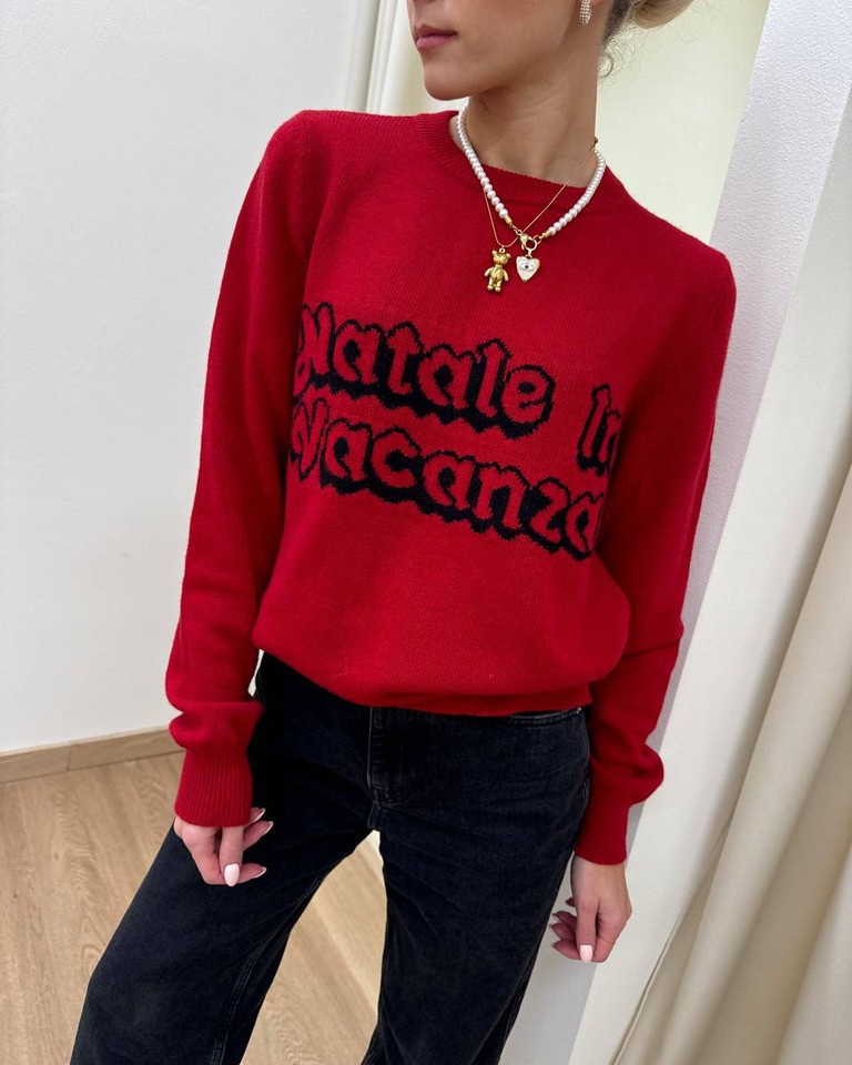 Maglione rosso "Natale in vacanza" Vicolo Shop Online Maglione rosso "Natale in vacanza" Vicolo
