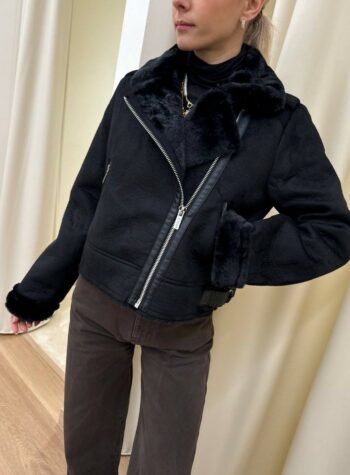 Shop Online Giubbotto eco montone corto nero scamosciato Vicolo