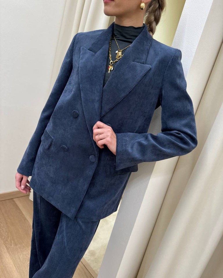 Blazer blu doppiopetto in velluto rocciatore Vicolo Shop Online Blazer blu doppiopetto in velluto rocciatore Vicolo