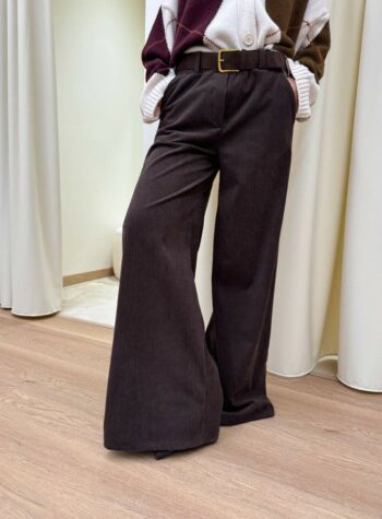 Shop Online Pantalone dritto in velluto rocciatore moro con cintura HaveOne