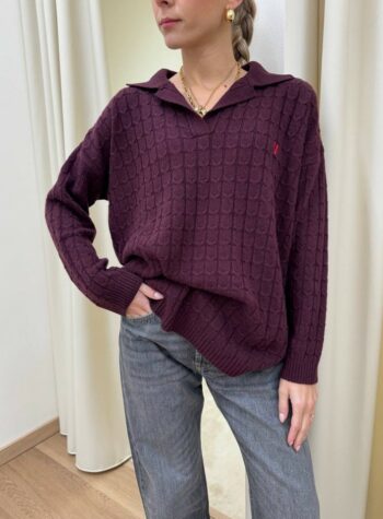 Shop Online Maglia ampia trecce bordeaux con colletto e ricamo Vicolo