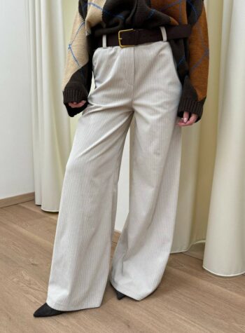 Shop Online Pantalone dritto in velluto rocciatore burro con cintura HaveOne