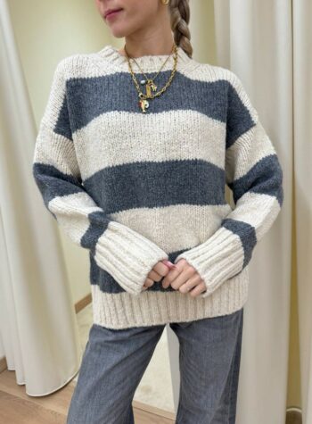 Shop Online Maglione girocollo righe burro e grigio Vicolo