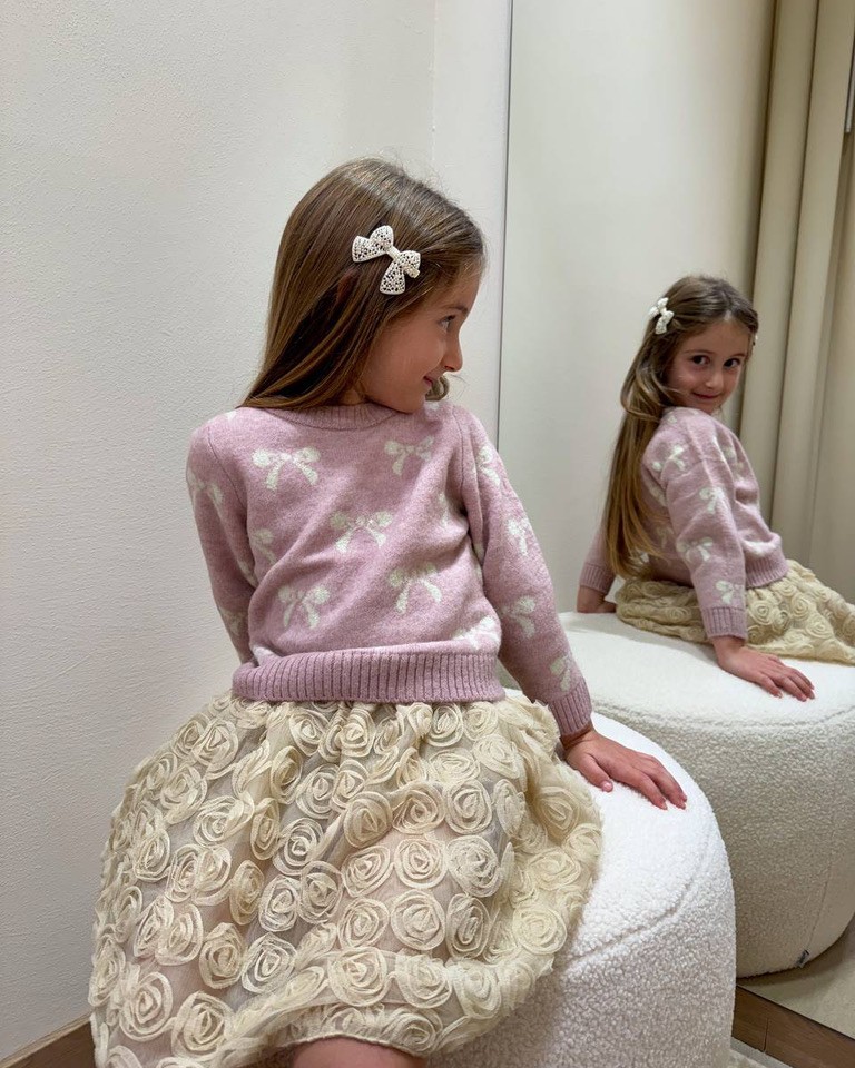 Maglione rosa girocollo con fiocchi burro Name It Shop Online Maglione rosa girocollo con fiocchi burro Name It