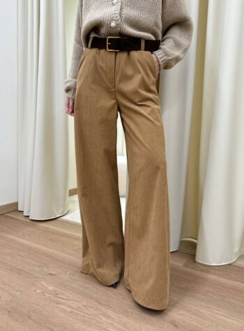 Shop Online Pantalone dritto in velluto cammello con cintura HaveOne