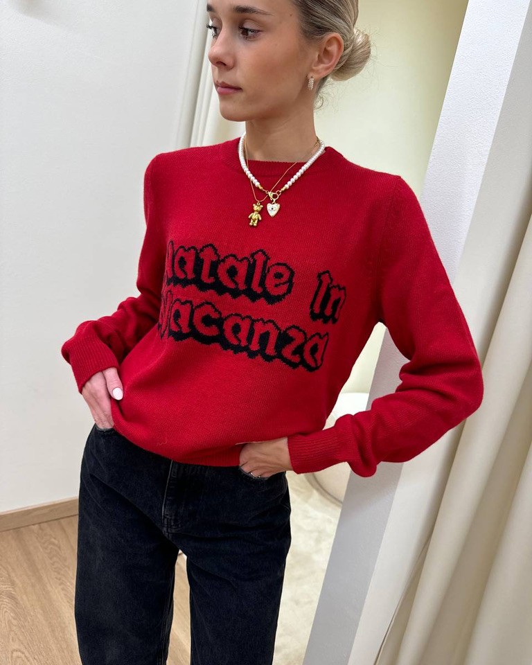 Maglione rosso "Natale in vacanza" Vicolo Shop Online Maglione rosso "Natale in vacanza" Vicolo
