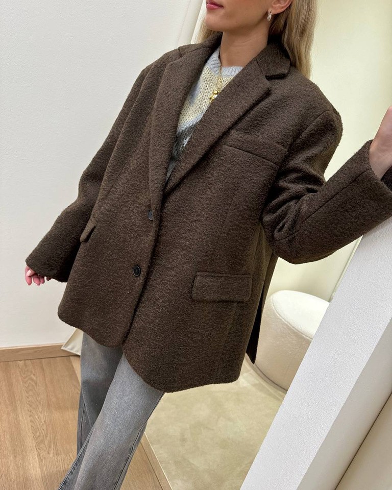 Giacca oversize cioccolato in bouclè Vicolo Shop Online Giacca oversize cioccolato in bouclè Vicolo