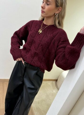 Shop Online Maglione girocollo trecce bordeaux Vicolo
