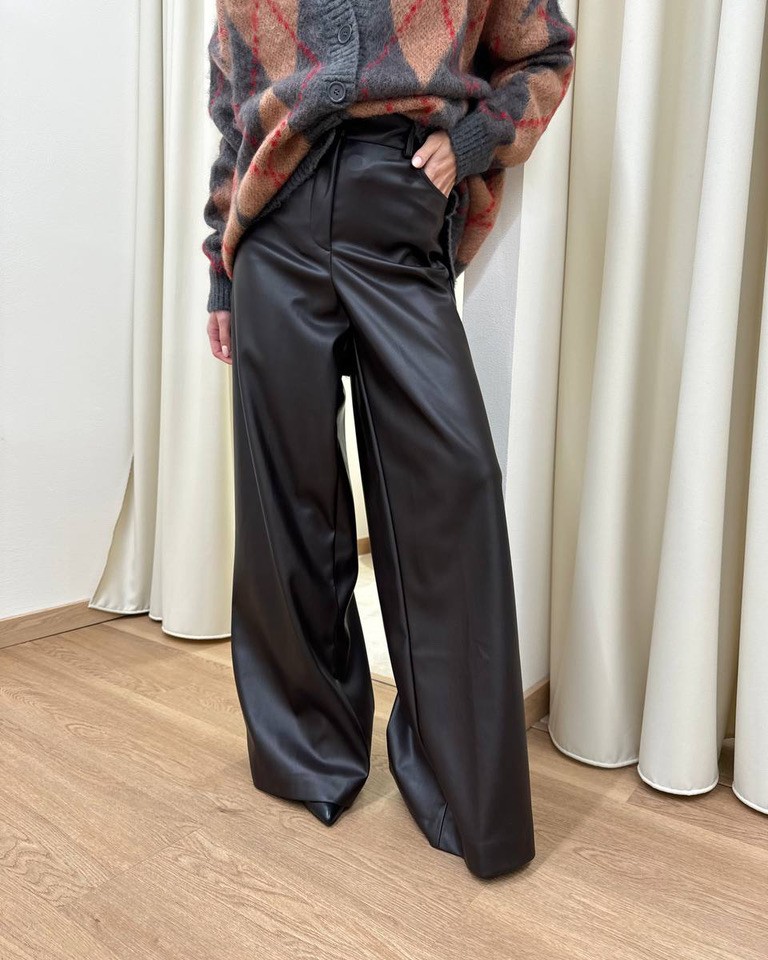 Pantalone palazzo ecopelle moro Kontatto Shop Online Pantalone palazzo ecopelle moro Kontatto