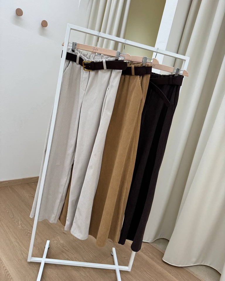 Pantalone dritto in velluto cammello con cintura HaveOne Shop Online Pantalone dritto in velluto cammello con cintura HaveOne