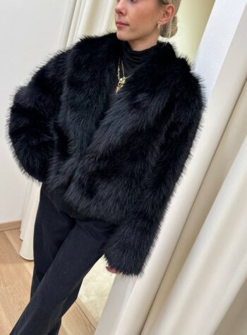 Shop Online Pelliccia nera corta collo sciallato HaveOne