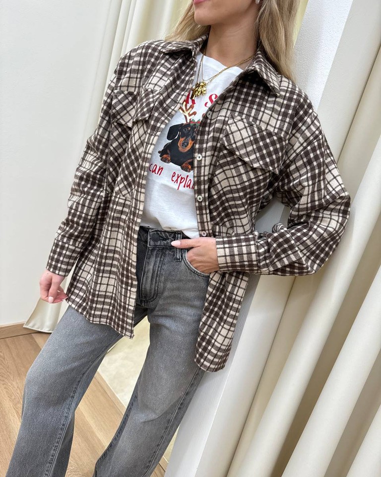 Camicia check in flanella moro e beige Vicolo Shop Online Camicia check in flanella moro e beige Vicolo