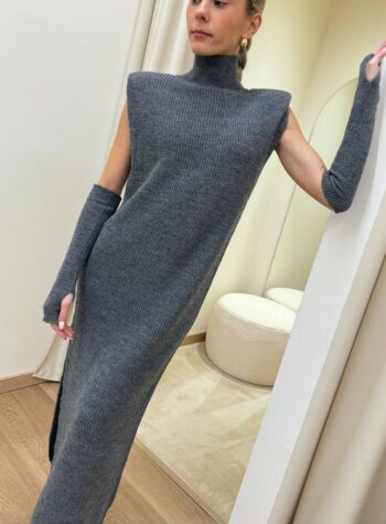 Shop Online Abito in maglia smanicato collo alto spalline e manicotti grigio Kontatto