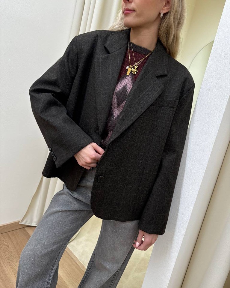 Blazer cropped moro quadri Vicolo Shop Online Blazer cropped moro quadri Vicolo