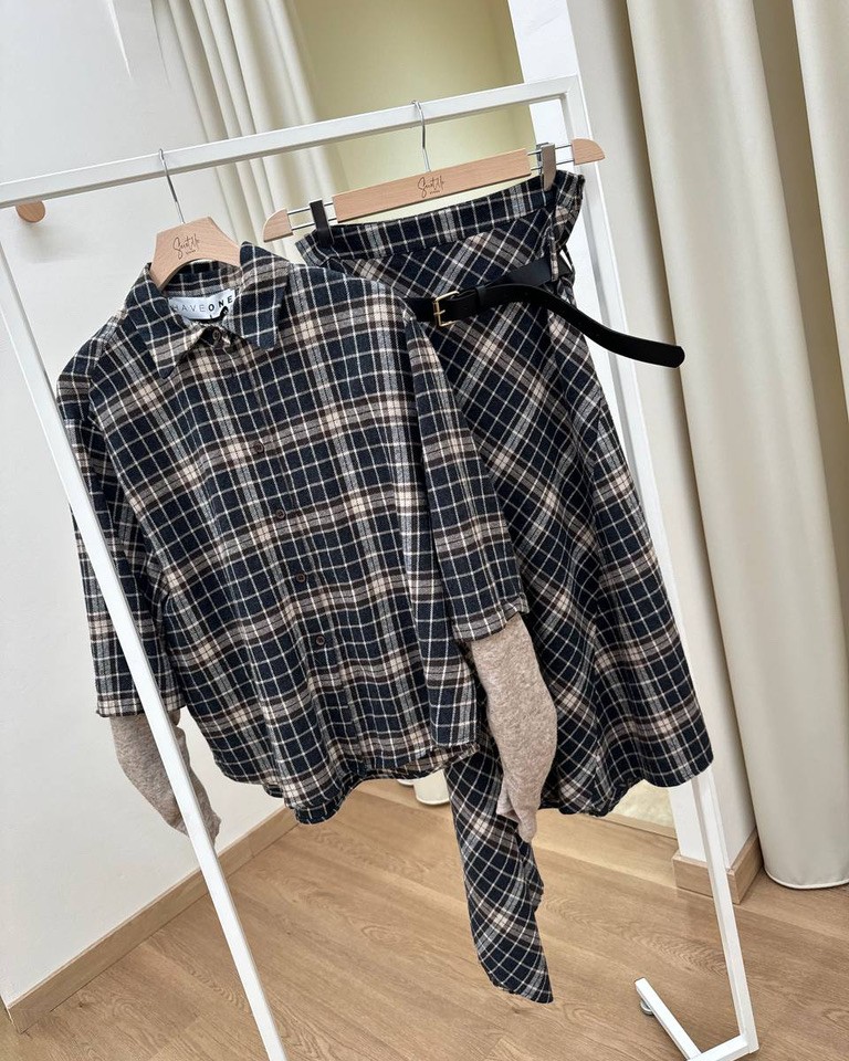 Camicia check grigio e moro con manicotti HaveOne Shop Online Camicia check grigio e moro con manicotti HaveOne