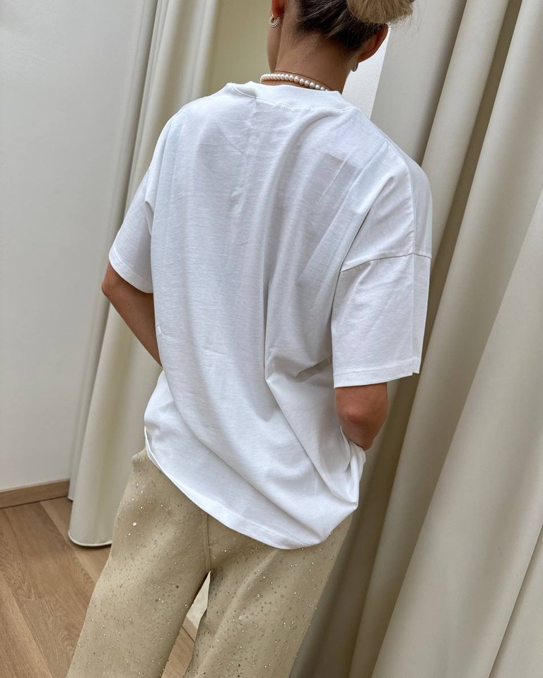 T-shirt oversize bianca stampa orsetto Vicolo Shop Online T-shirt oversize bianca stampa orsetto Vicolo