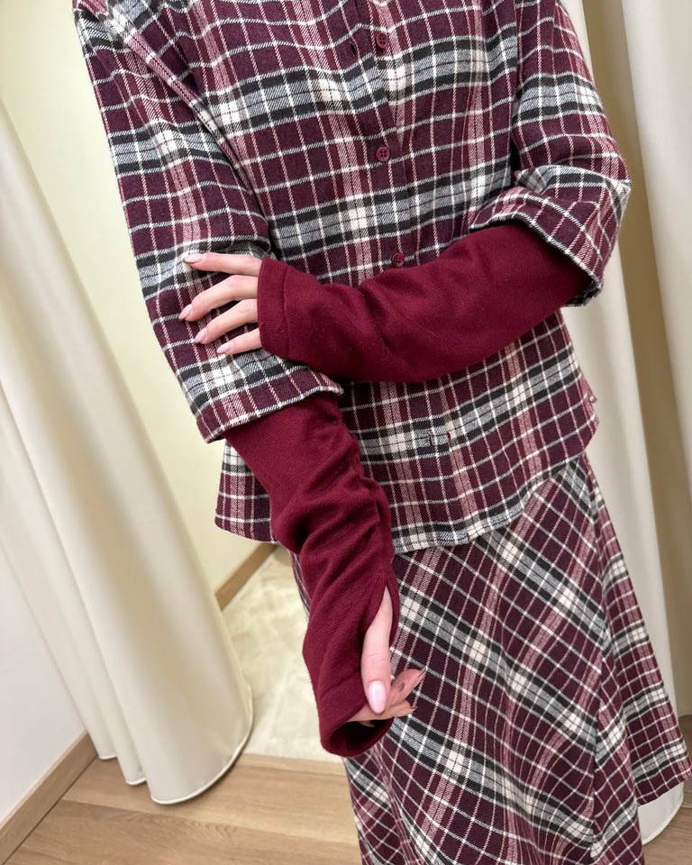 Camicia check bordeaux e moro con manicotti HaveOne Shop Online Camicia check bordeaux e moro con manicotti HaveOne