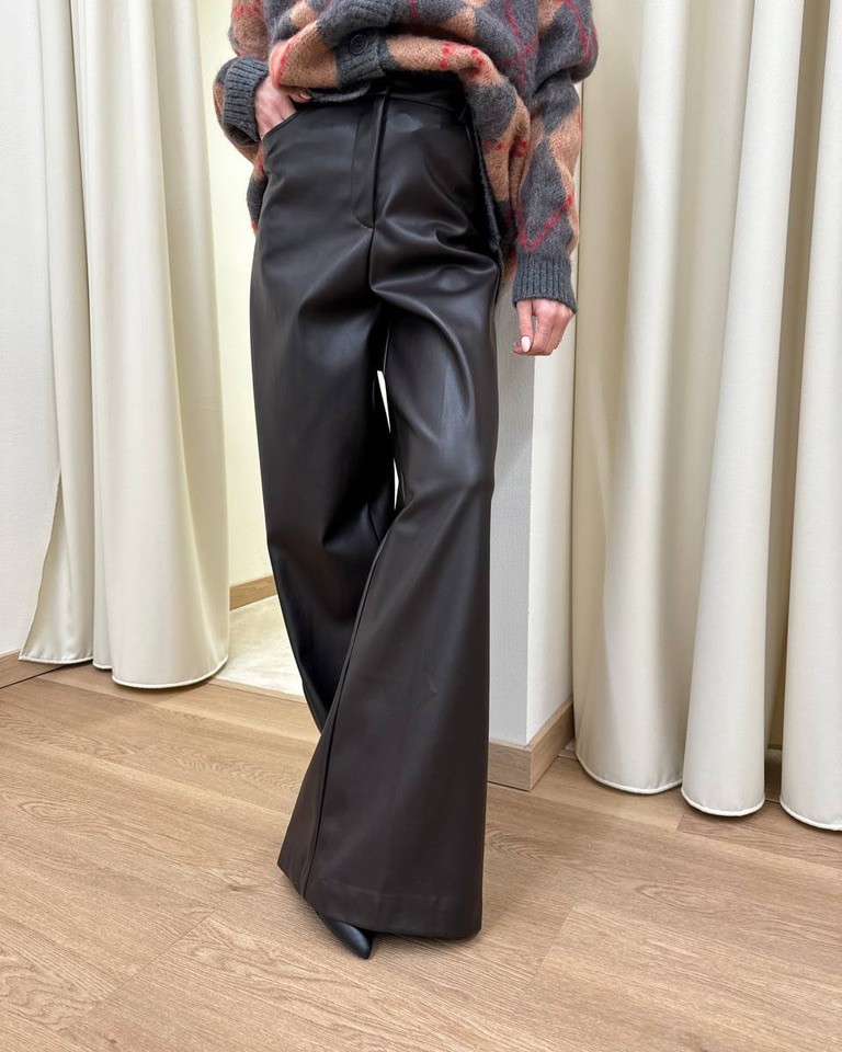 Pantalone palazzo ecopelle moro Kontatto Shop Online Pantalone palazzo ecopelle moro Kontatto