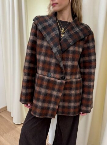 Shop Online Cappotto check coccio e moro con sciarpa HaveOne