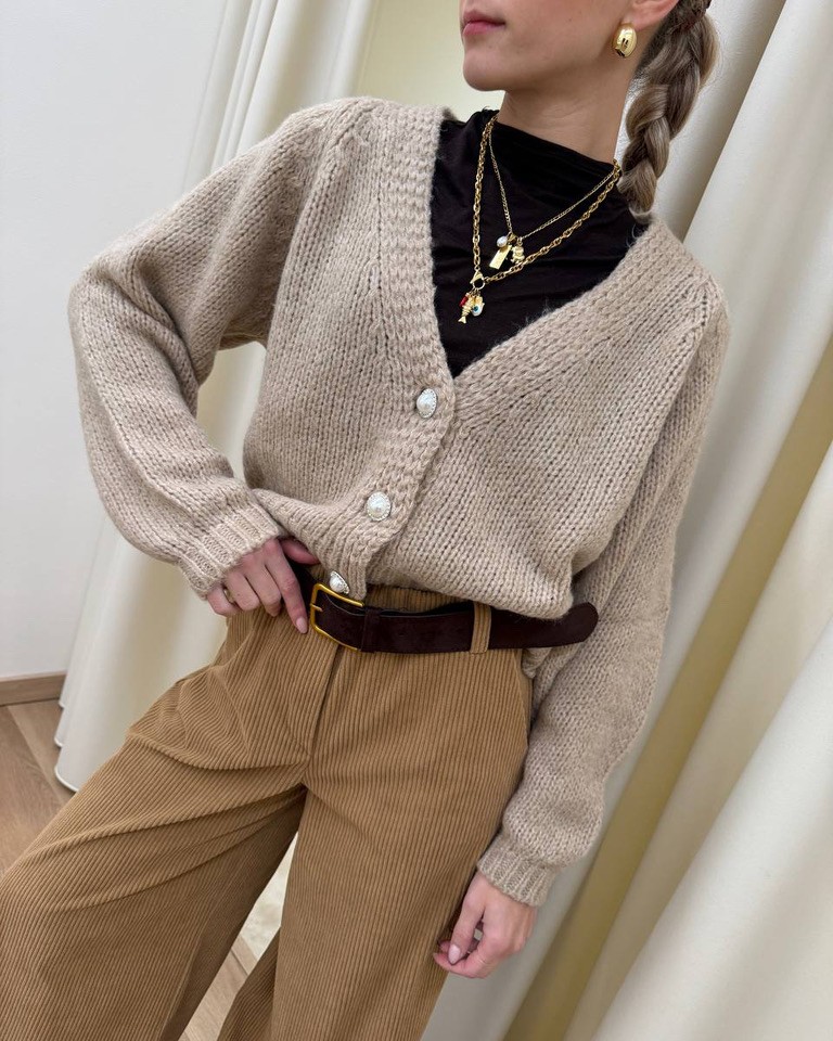 Cardigan tortora bottoni gioiello HaveOne Shop Online Cardigan tortora bottoni gioiello HaveOne