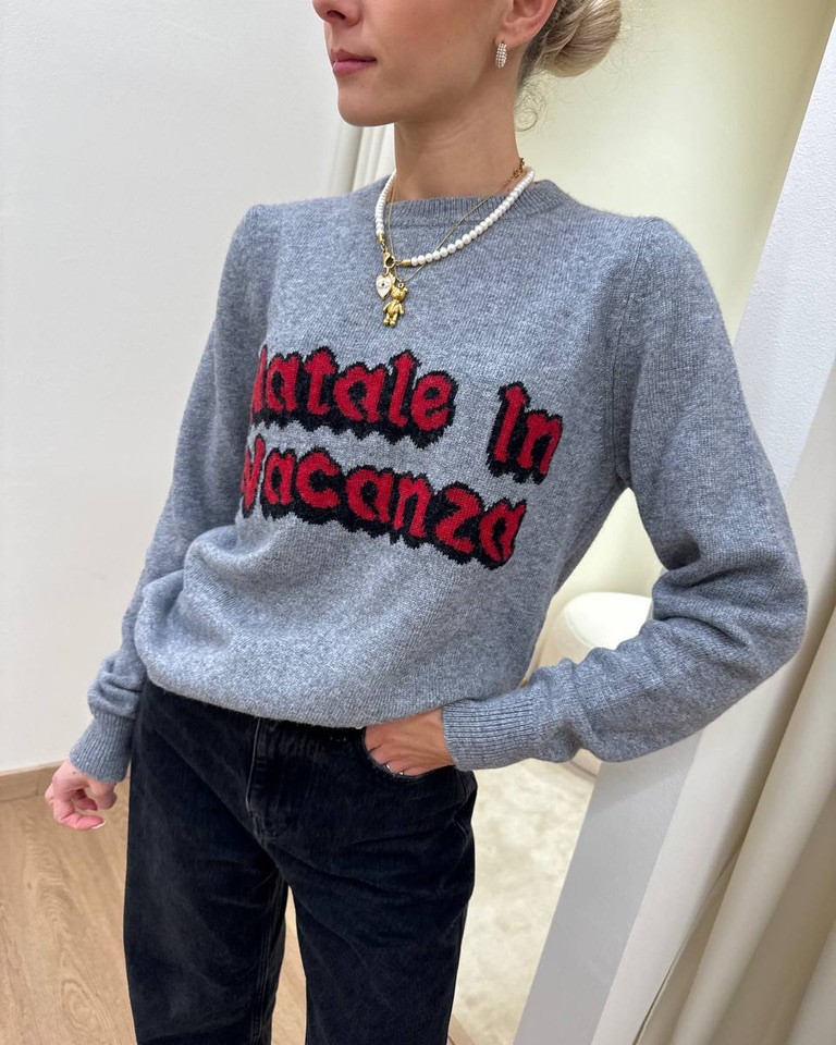 Maglione grigio "Natale in vacanza" Vicolo Shop Online Maglione grigio "Natale in vacanza" Vicolo