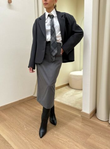 Shop Online Gonna midi a matita  grigio gessato con spacco Vicolo