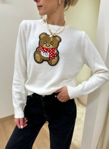 Shop Online Maglia burro girocollo con patch orsetto Vicolo