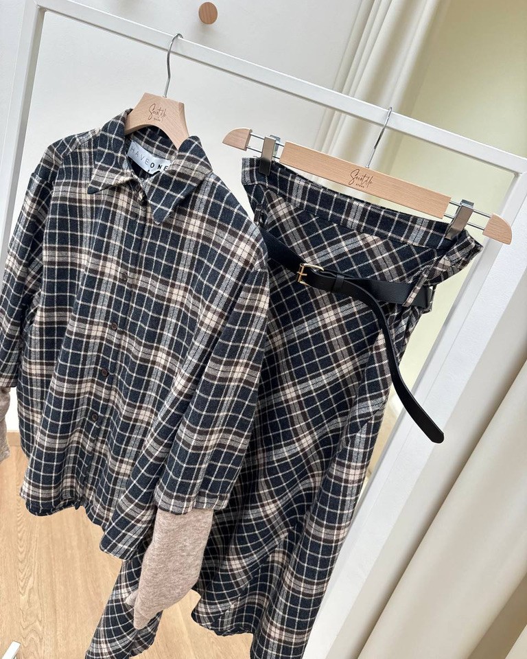 Camicia check grigio e moro con manicotti HaveOne Shop Online Camicia check grigio e moro con manicotti HaveOne