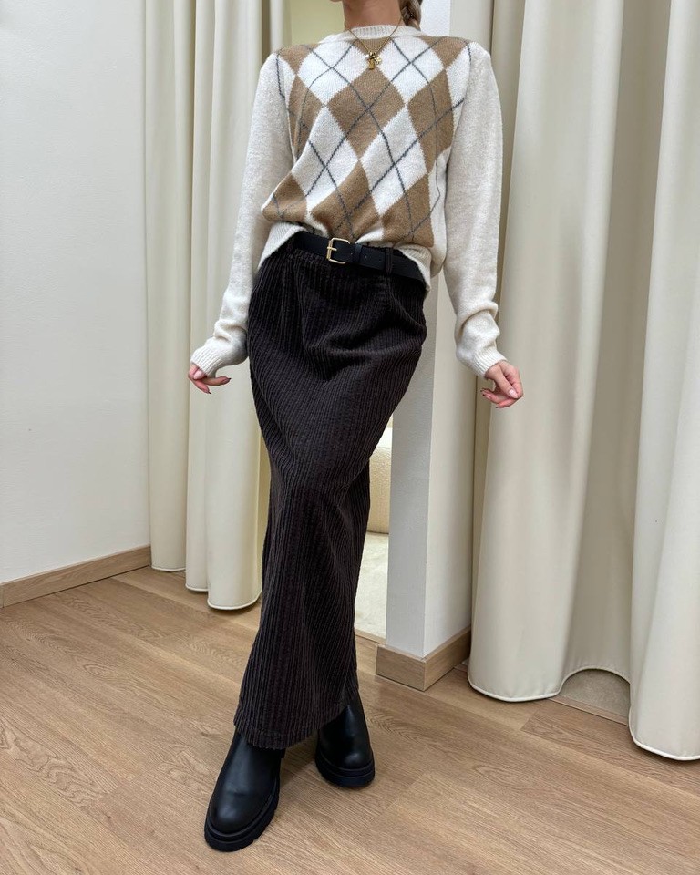 Gonna lunga in velluto moro con cintura HaveOne Shop Online Gonna lunga in velluto moro con cintura HaveOne