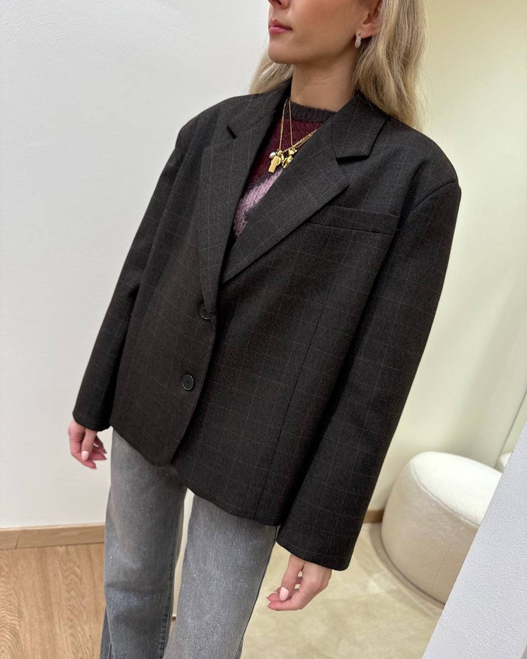 Blazer cropped moro quadri Vicolo Shop Online Blazer cropped moro quadri Vicolo